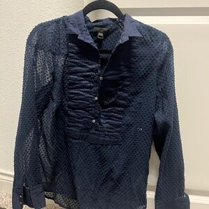 J. Crew Navy Textured Dot Button-Up Shirt
